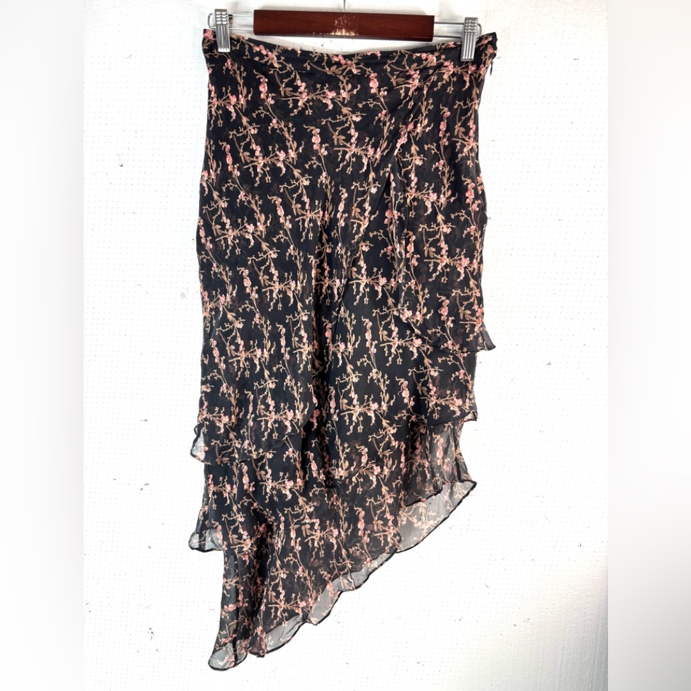 ICE M Silk Faux Wrap Asymmetrical Floral Skirt